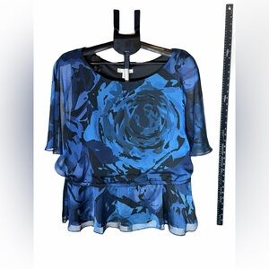 Elegant Blue Floral Women's Blouse Db Established 1962